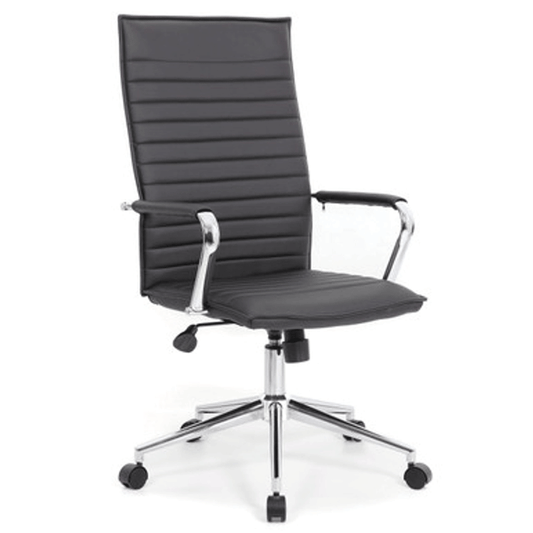Elevate your workspace with a modern black executive office chair with a distinct ribbed cushion and backing from Capital Choice.